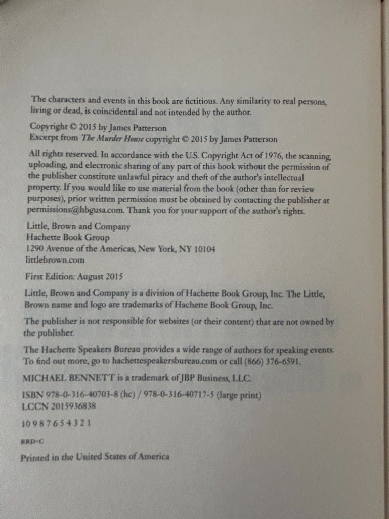 James Patterson, 2nd Chance; 5th Horseman; Alert; Sunday’s at Tiffany’s