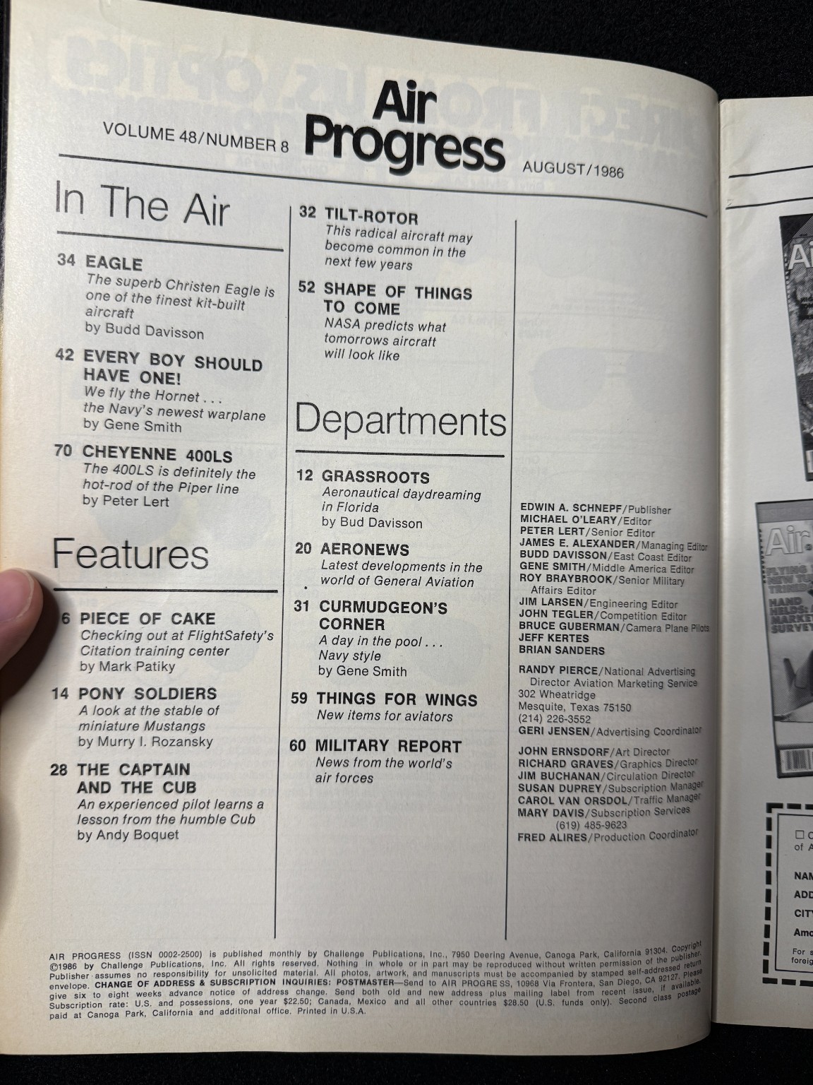Air Progress Magazine August 1986 F/A-18 Hornet Cheyenne 400LS NASA Aircraft