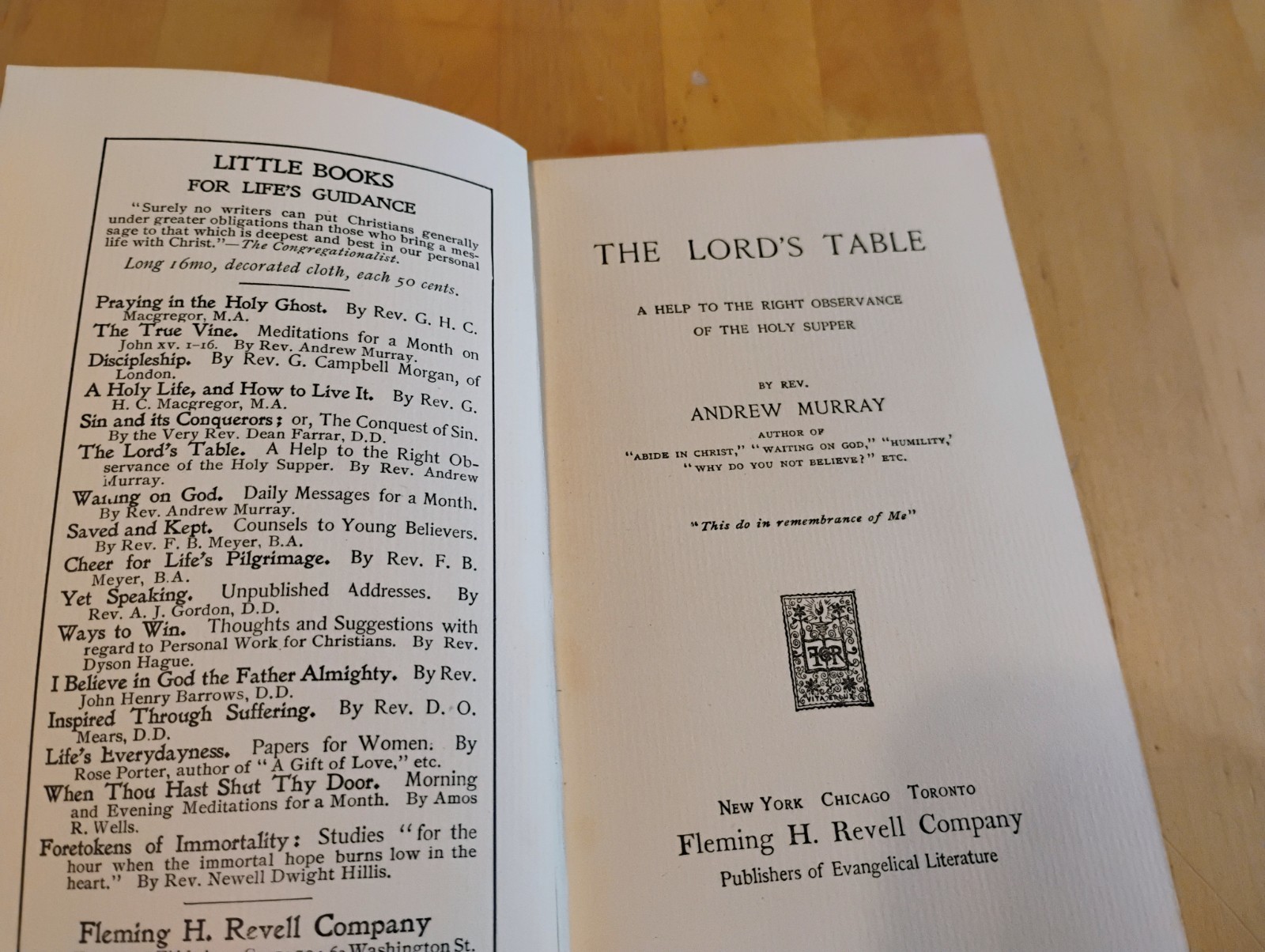 The Lord’s Table Andrew Murray RARE Hardback Antique book 1897 Revell Christian