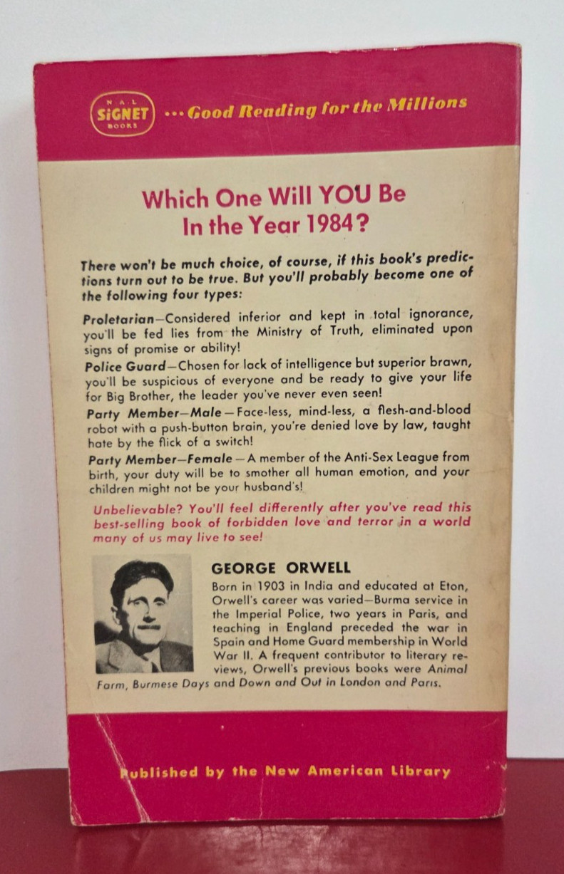 1984 — George Orwell | 1958 Signet D1640 16th Printing Vintage PB