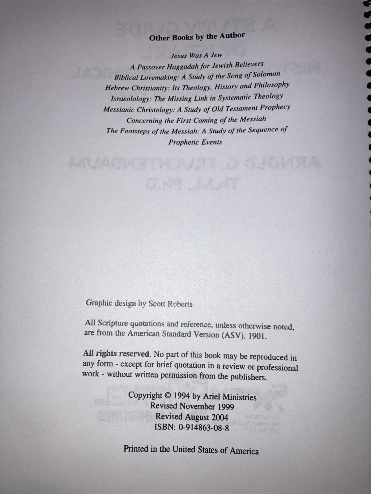 Study Guide of Israel SC by Arnold Fruchtenbaum 1999 Historical & Geographical