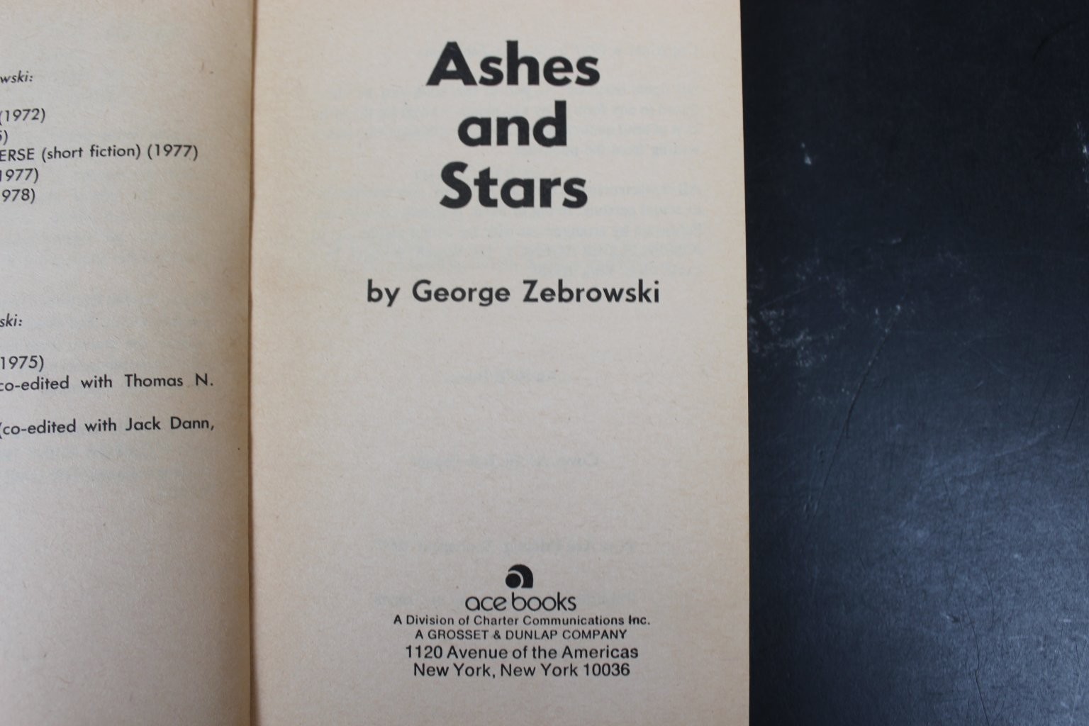 Ashes & Stars George Zebrowski 1977 First Ace Printing Science Fiction Ace Books