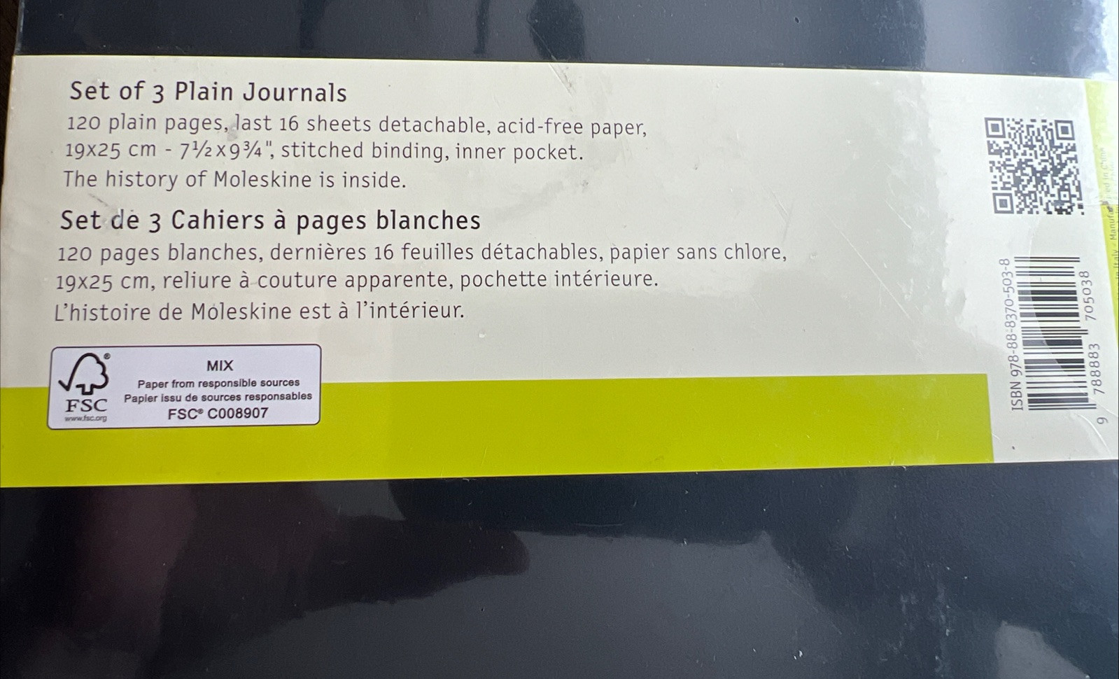 Moleskine Cahier~1 Set of 3 Plain Journals 120 Pages 7.5×9.75″ Stitched Binding
