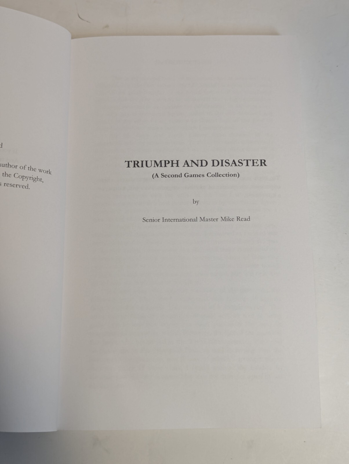 Triumph And Disaster (a second games collection) by Read, by SIM Mike Read, Book