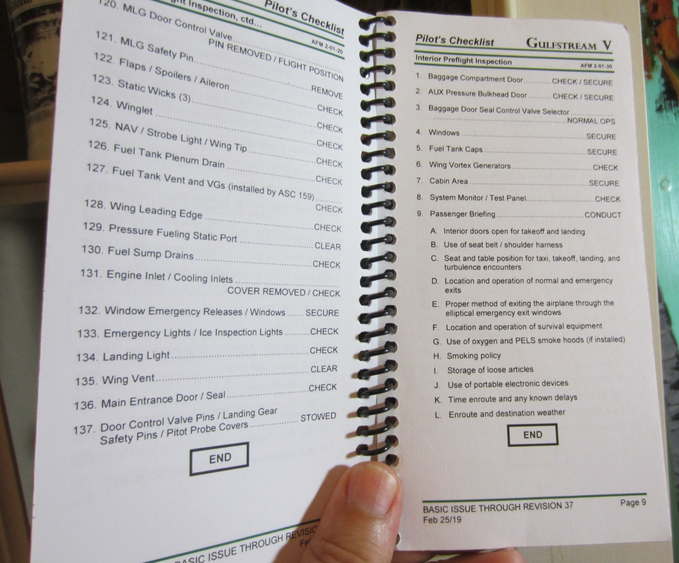 GULFSTREAM GV PILOT’S CHECKLIST AS PICTURED 2019 30 PAGES