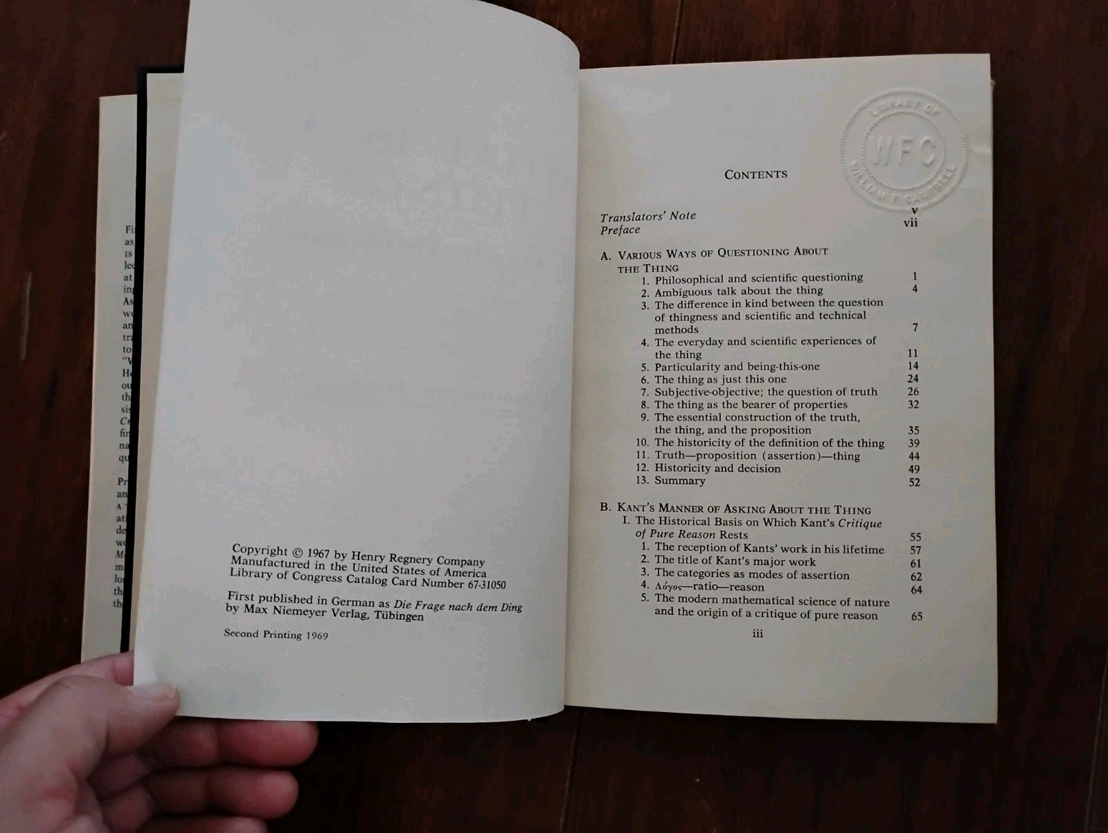 Martin Heidegger What Is A Thing? 1969 2nd Printing Hardcover