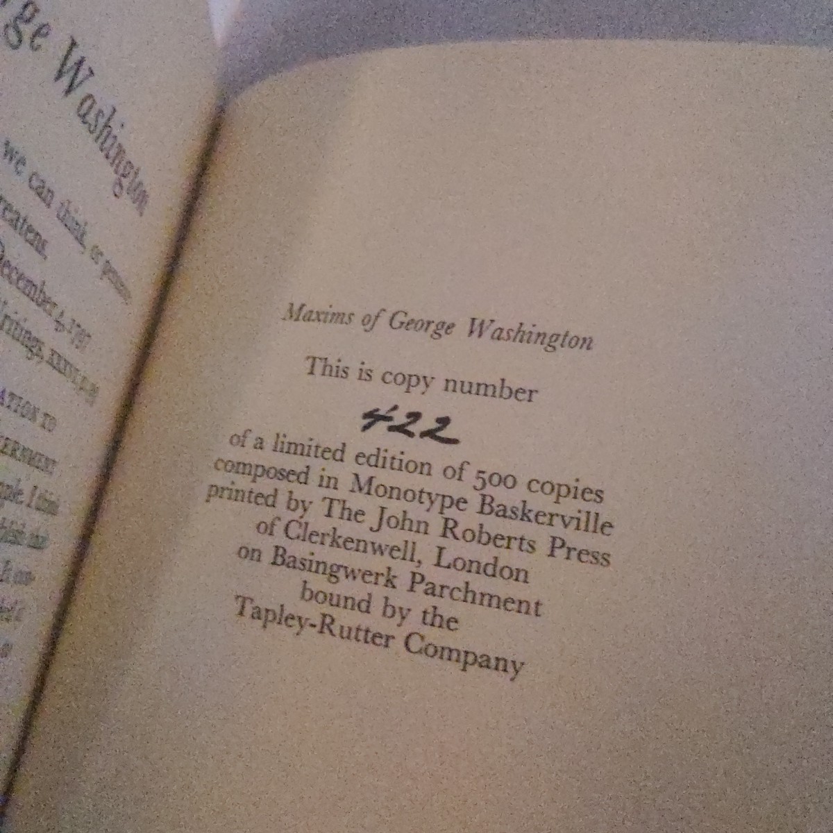 Maxims of George Washington 1978 – RARE Hardcover Vintage Book, #422 out of 500