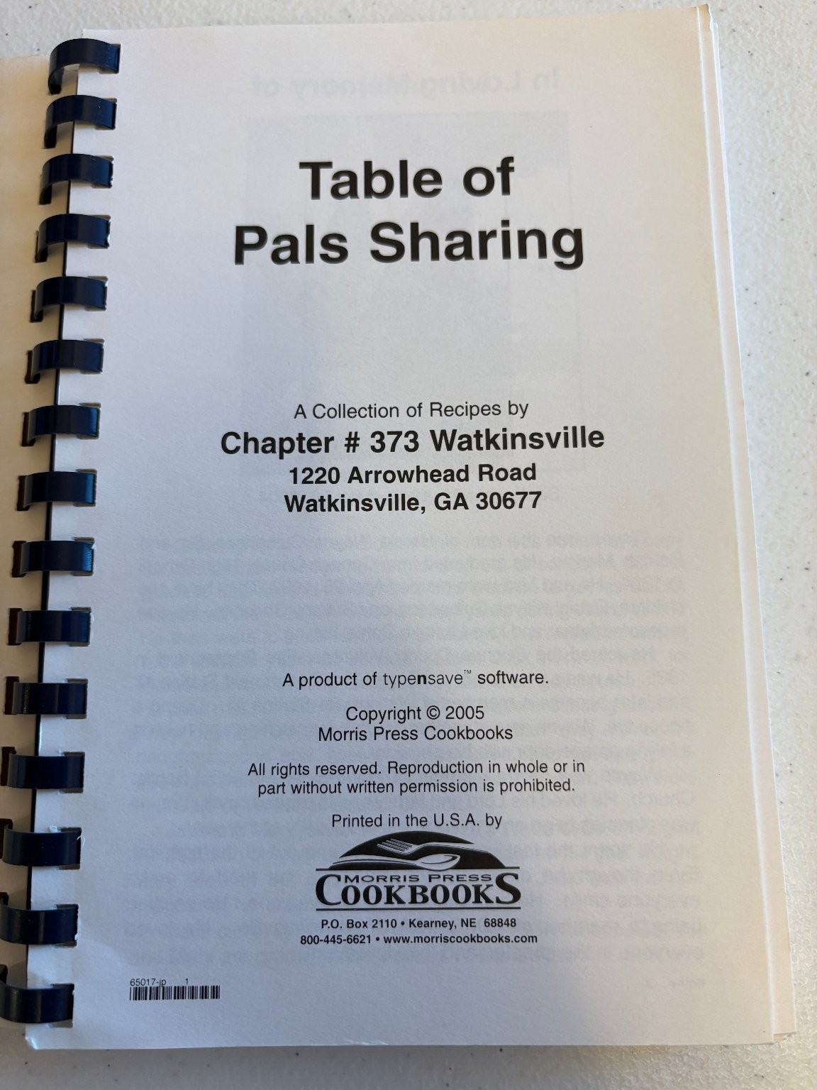 Table of Pals Sharing #373 Plus Recipes 2005 Cookbook American Morris Press