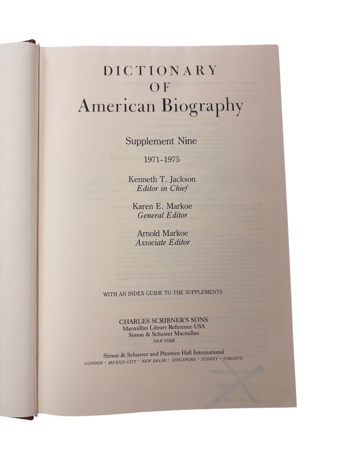 Dictionary of American Biography Supplement Nine 1971-1975 Kenneth T. Jackson