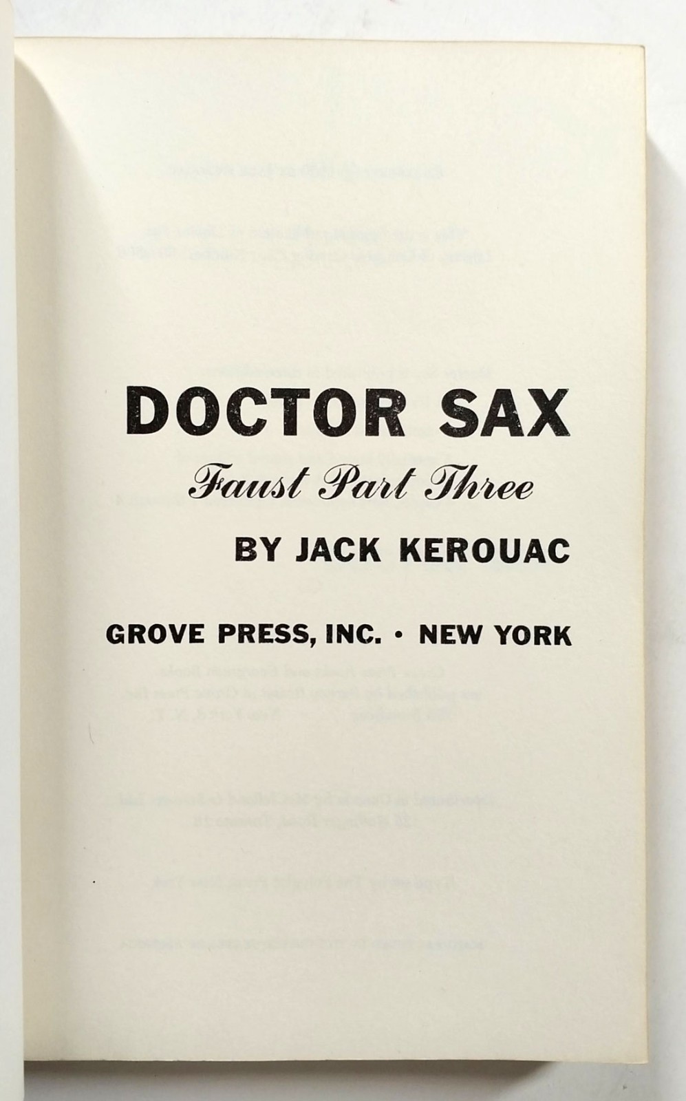 Doctor Sax by Jack Kerouac Paperback Grove Press Evergreen E-160 1959