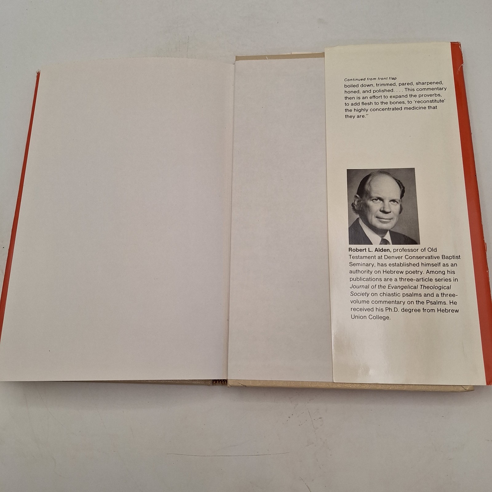 A Commentary on Proverbs ~ Robert L. Alden ~ 1983 HCDJ ~ Baker Book House