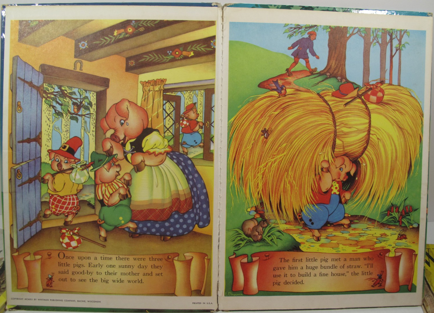 Lot of 4 VTG Books for Crafting~Decor~Wall Art~Wizard of Oz~Bluebeard~Three Pigs