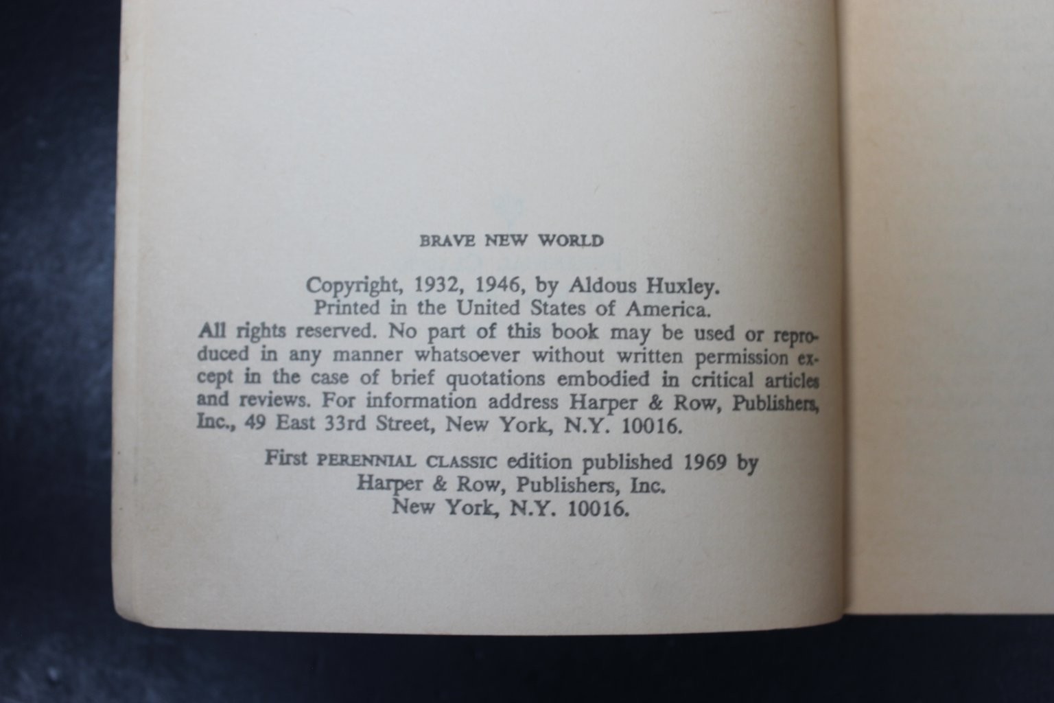 Brave New World Aldous Huxley 1969 Perennial Classic Dystopian Novel Harper Row