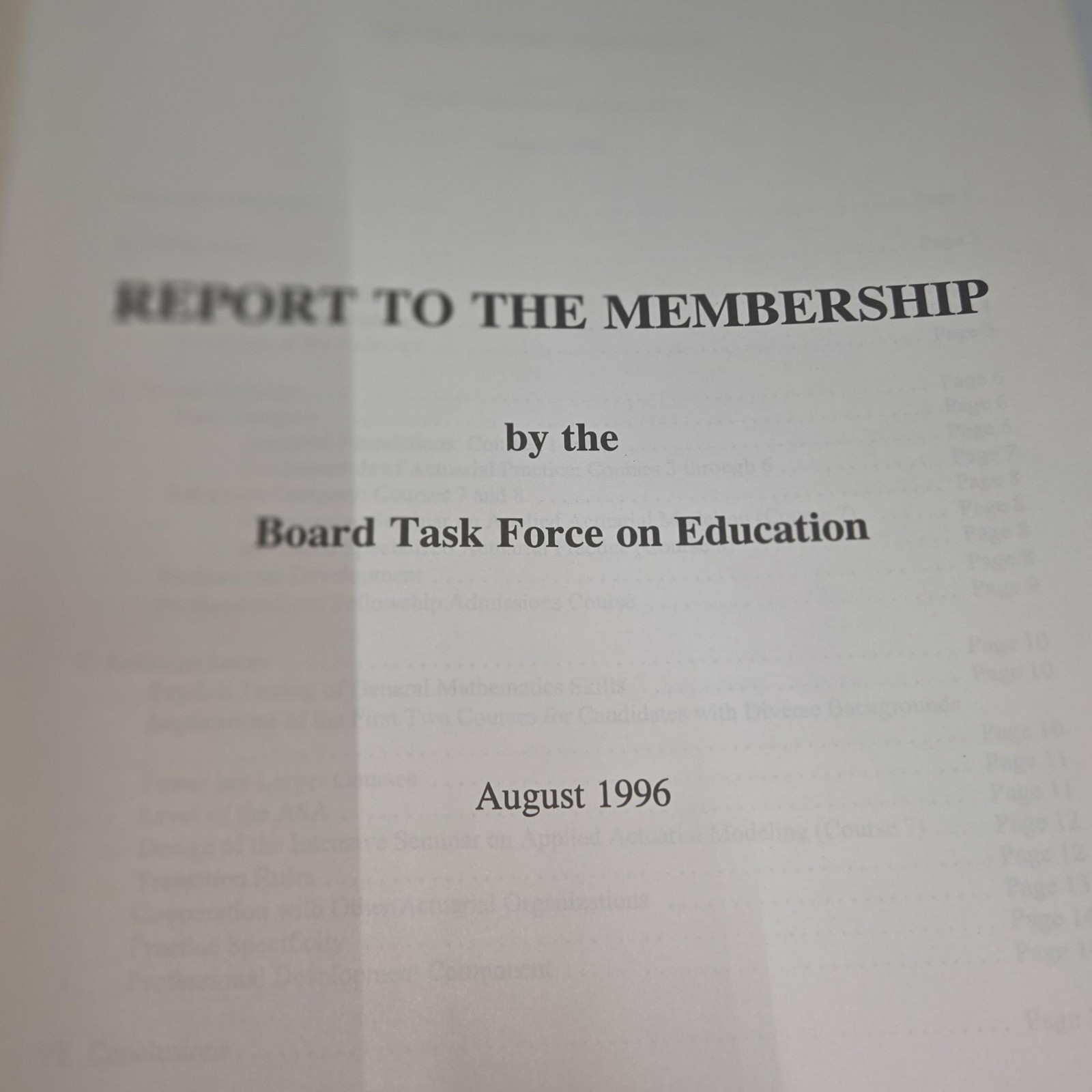 Report To The Membership Board Task Force On Education Aug 1996 Actuaries