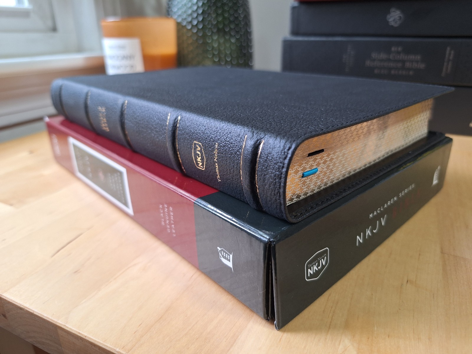 NKJV, Large Print Thinline Ref. Bible, Blue Letter, Maclaren, Genuine Leather