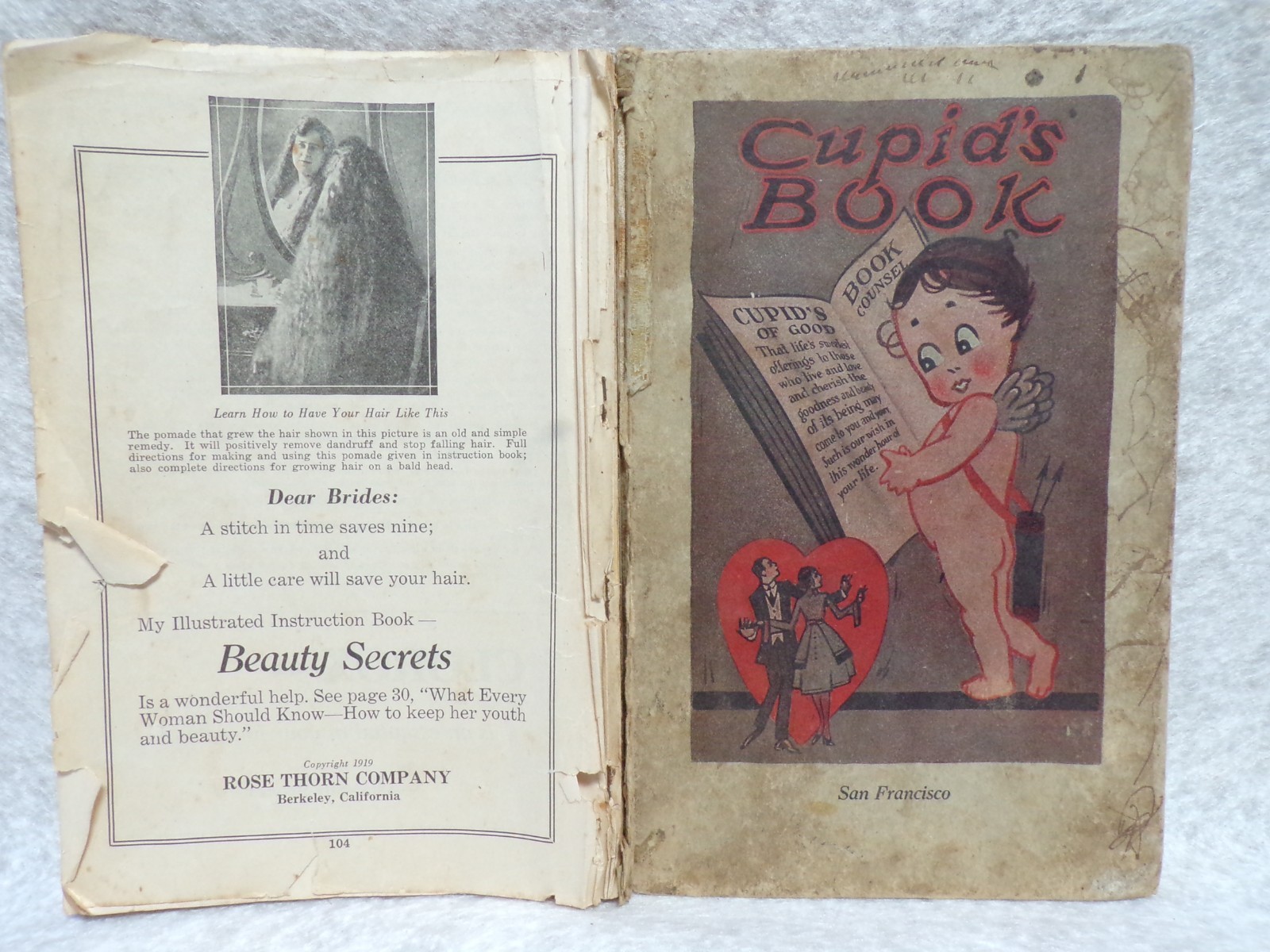 1919 CUPID’S BOOK OF GOOD COUNCEL COOK BOOK 104 PAGES MISSING BACK COVER