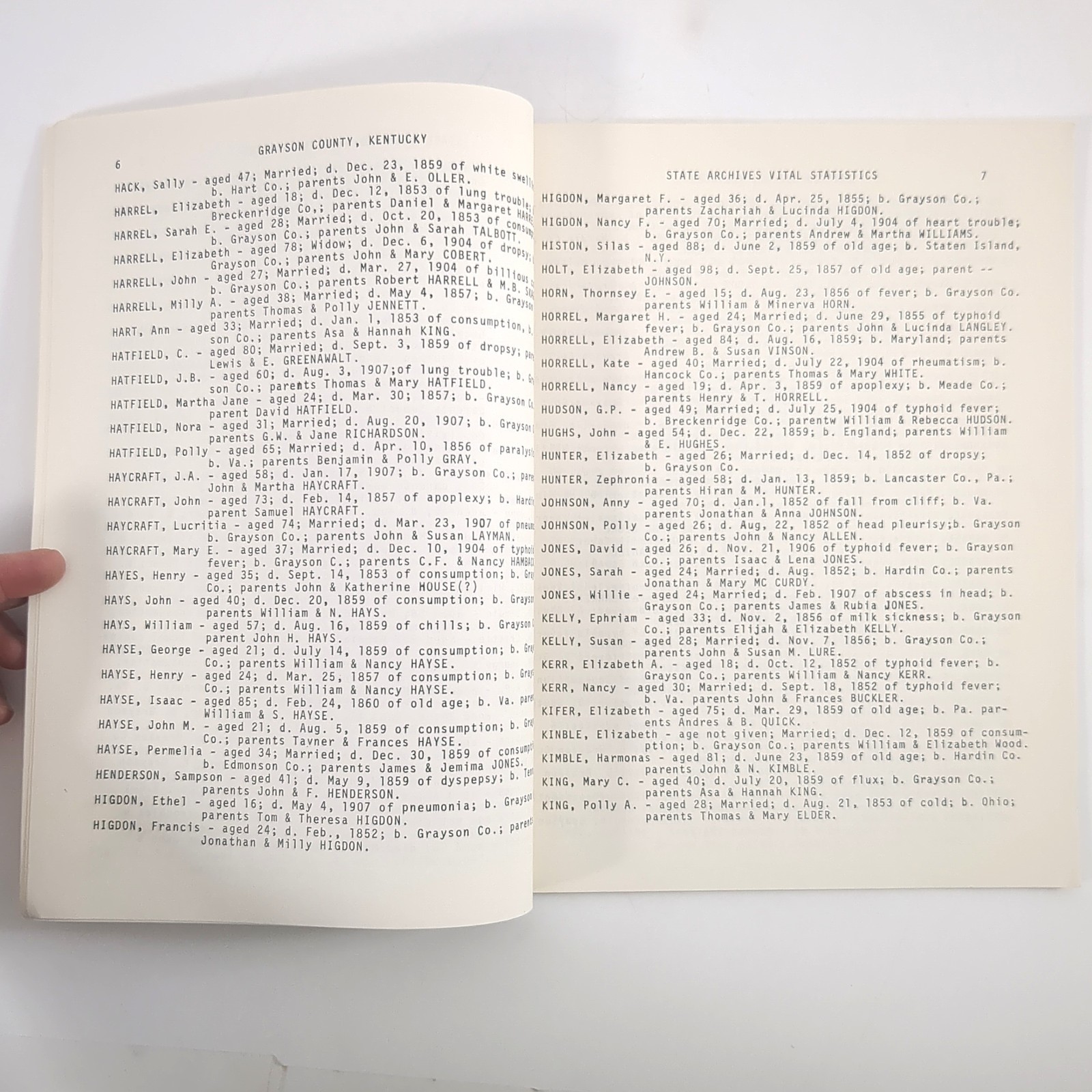 Grayson County Kentucky Miscellaneous Genealogy Paperback Book Ingmire 1980