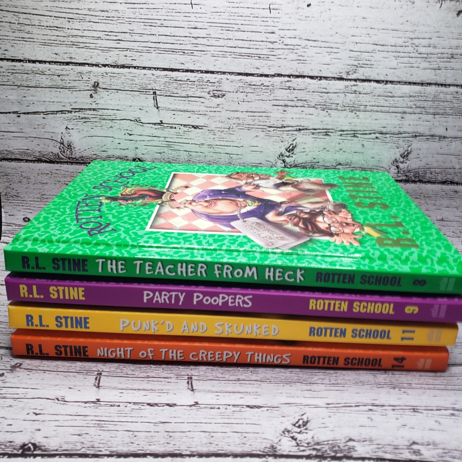 RL Stine Rotten School Book Lot of 4 Hardcover #8,9,11 and 14 Illustrated 1st Ed