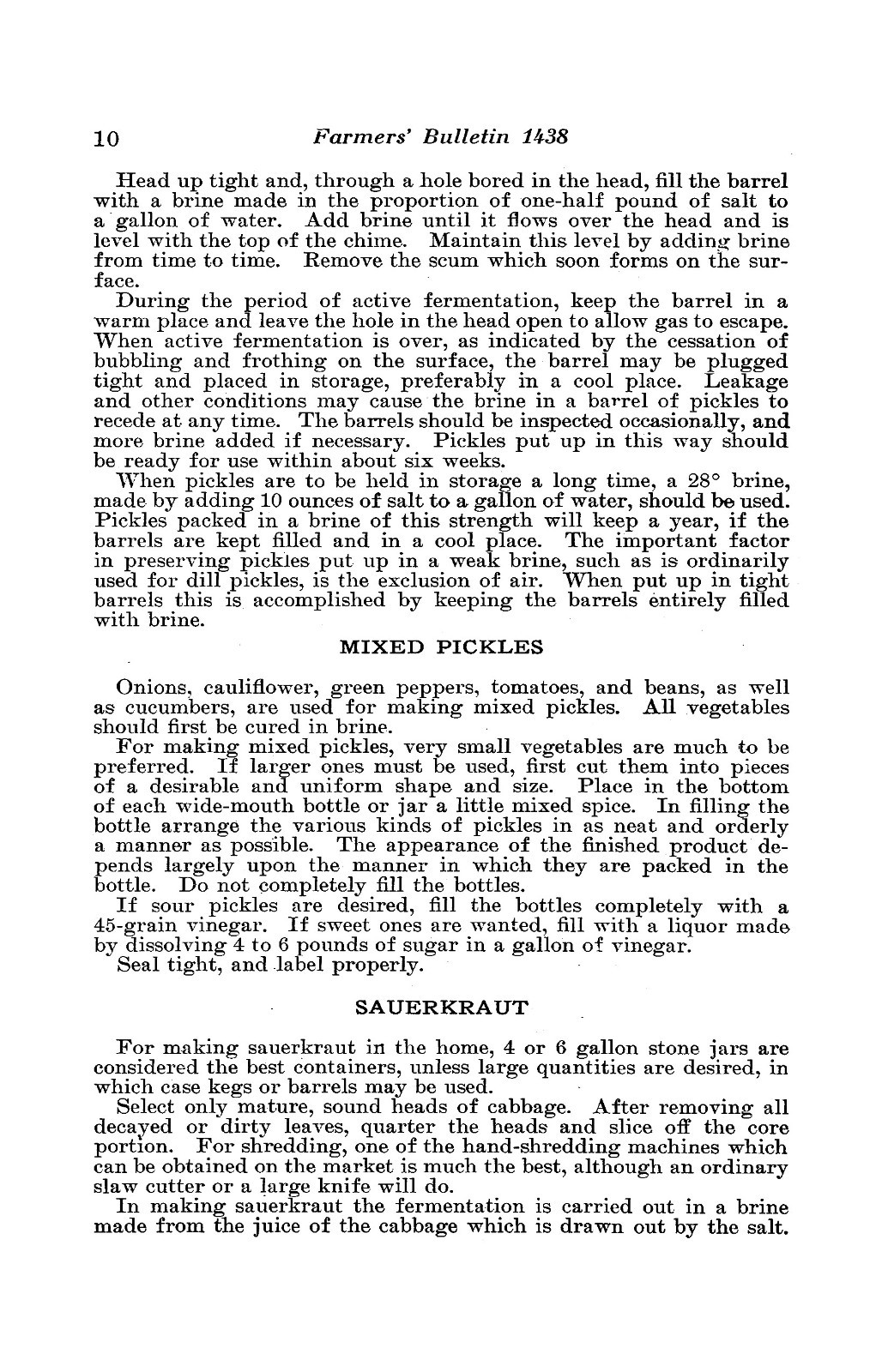 1924 Making Fermented Pickles USDA Farmers‘ Bulletin No. 1438 Cook Book 18 Pages