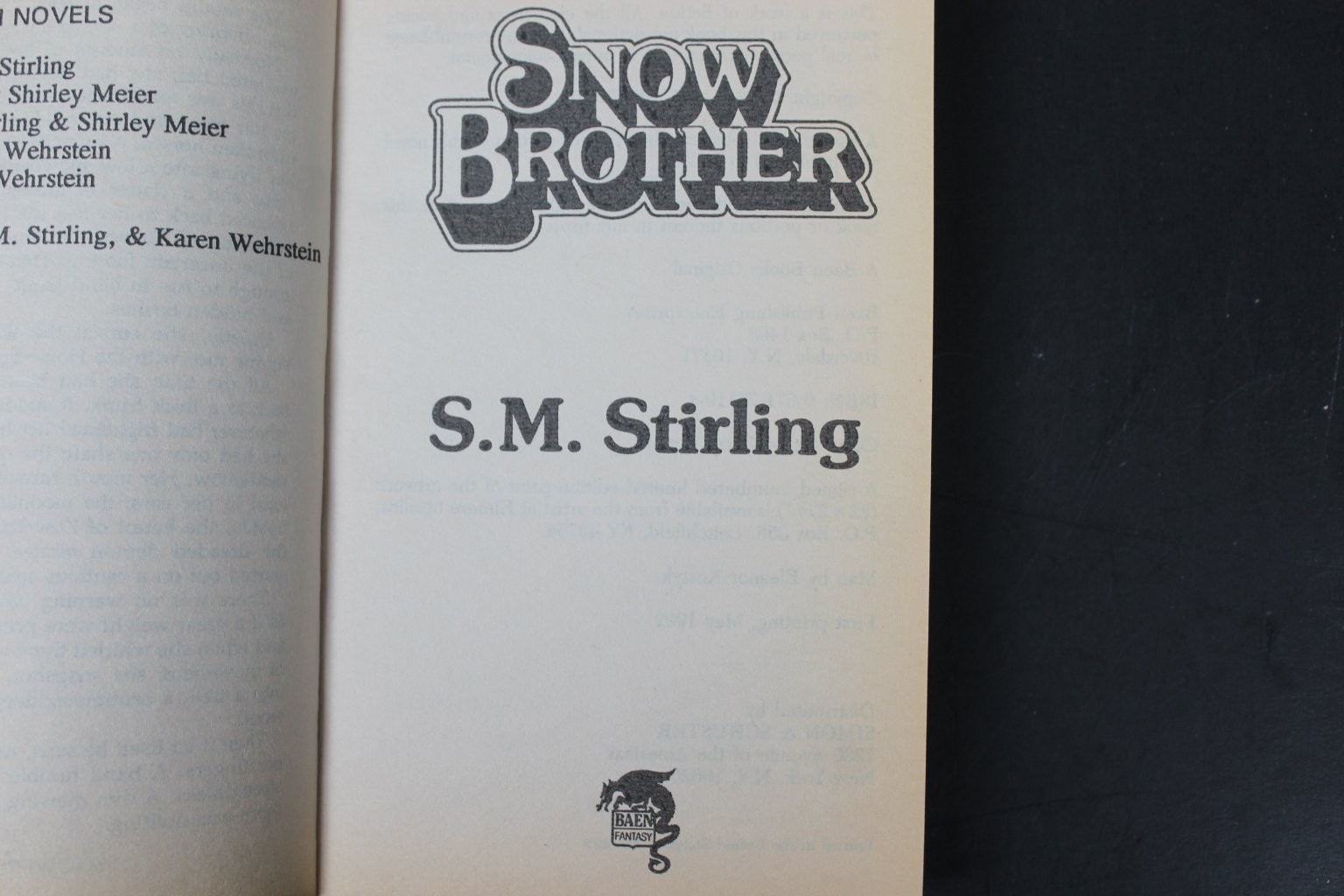 Snow Brother S.M. Stirling 1992 First Printing Fantasy Adventure Baen Books PB