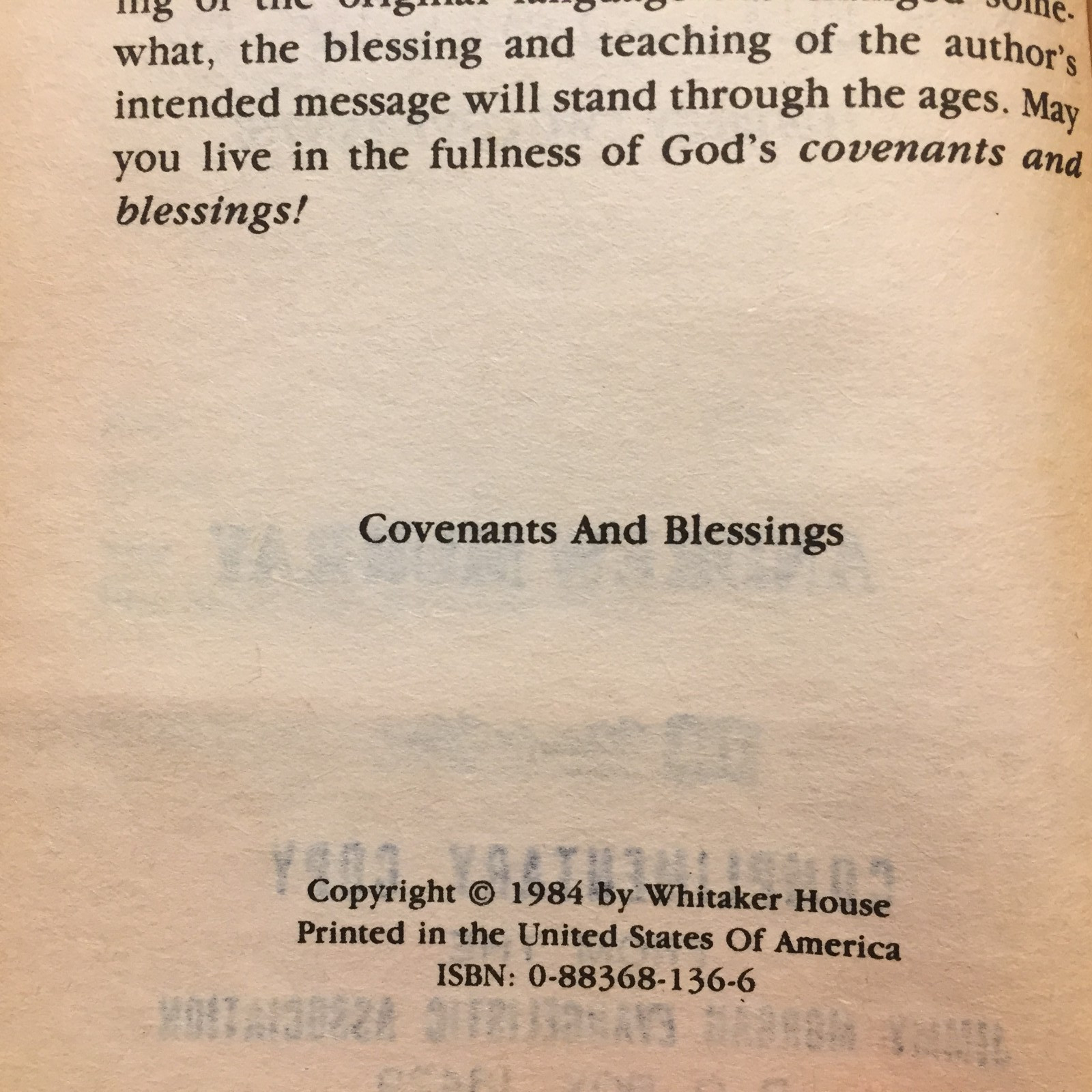 Covenants & Blessings Andrew Murray 1984 Whitaker House Christian Experience