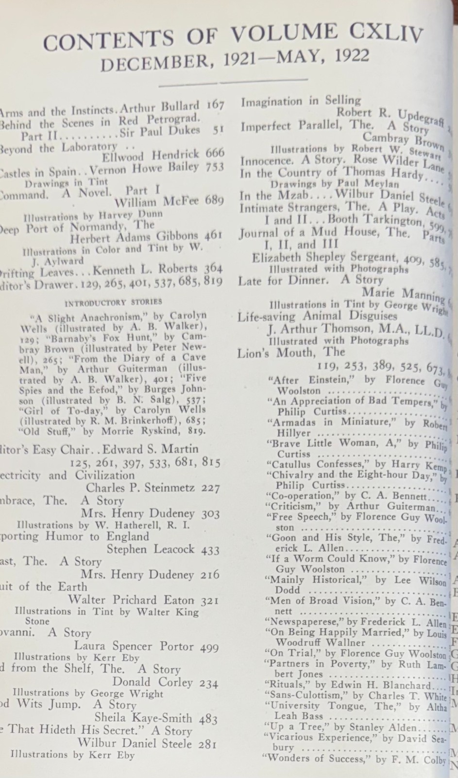 Harper’s Monthly Magazine Vol 144 – Dec 1921 to May 1922 – Hardcover