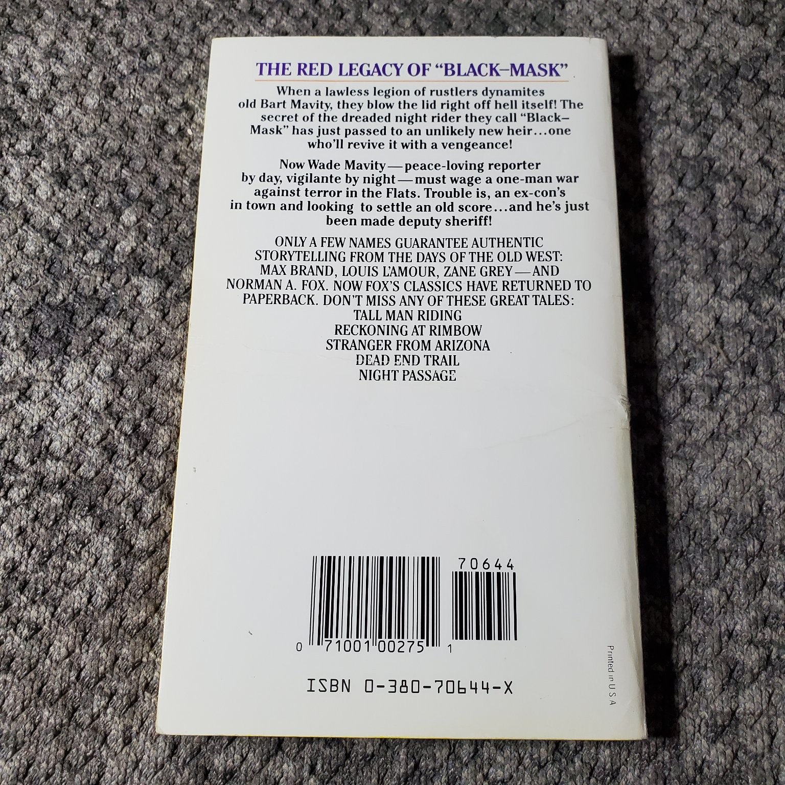 Gun-Handy Norman A. Fox 1989 First Avon Books Printing Western Action Novel
