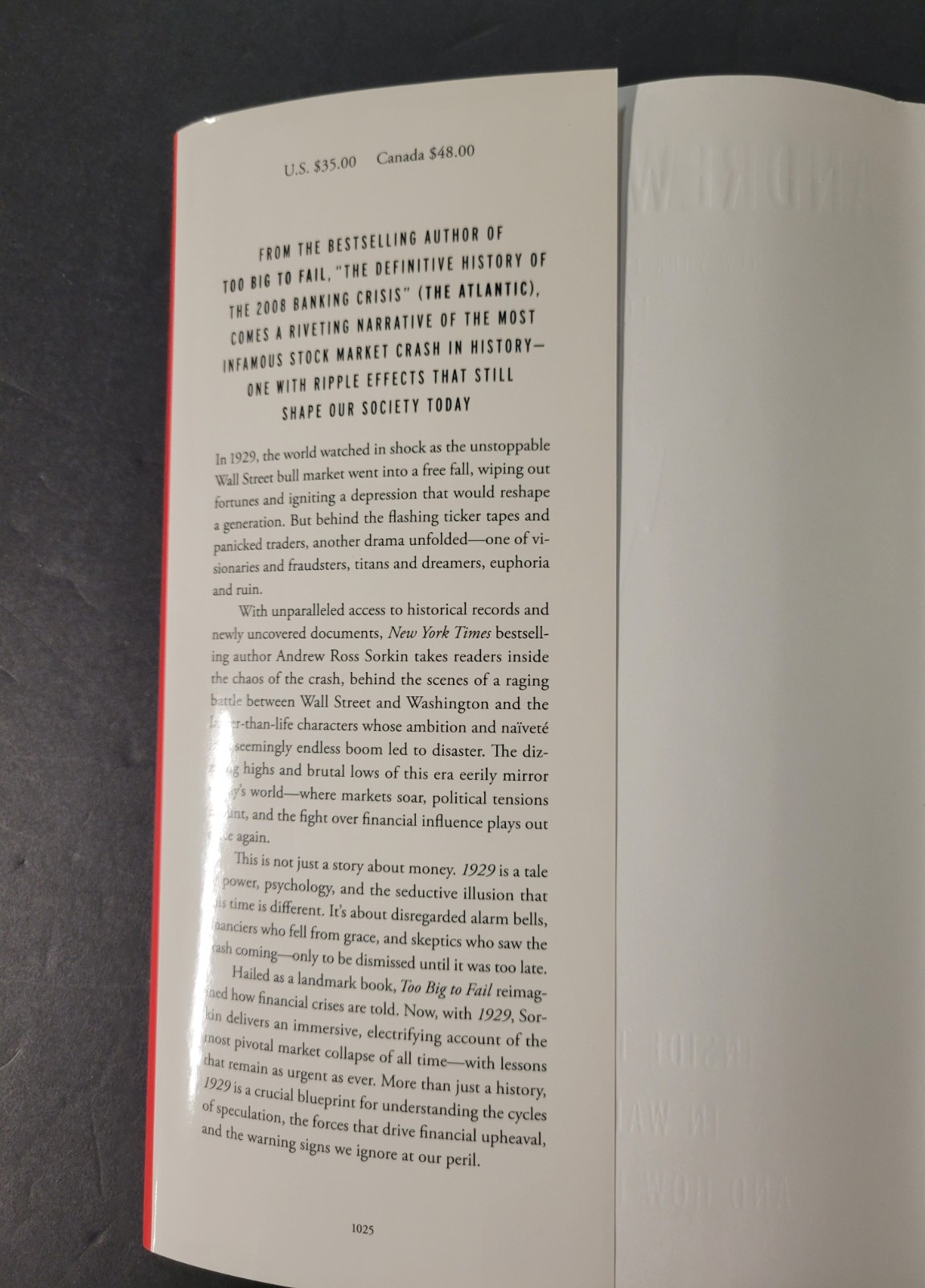 1929 INSIDE THE GREATEST CRASH WALL STREET by A.R. Sorkin (2025, HCDJ) LIKE NEW