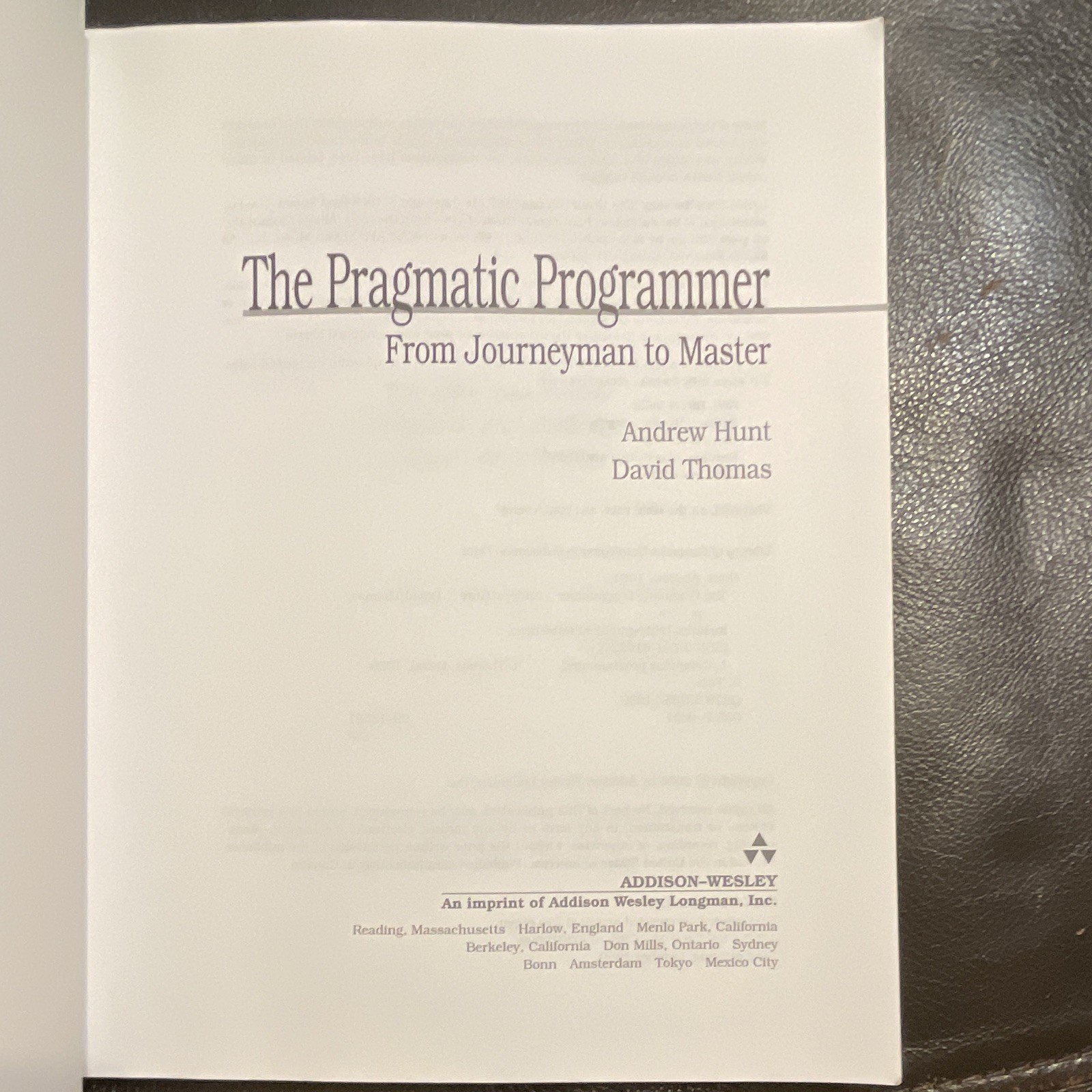 Addison-Wesley The Pragmatic Programmer Hunt Thomas PB 1999 1st/1st Print