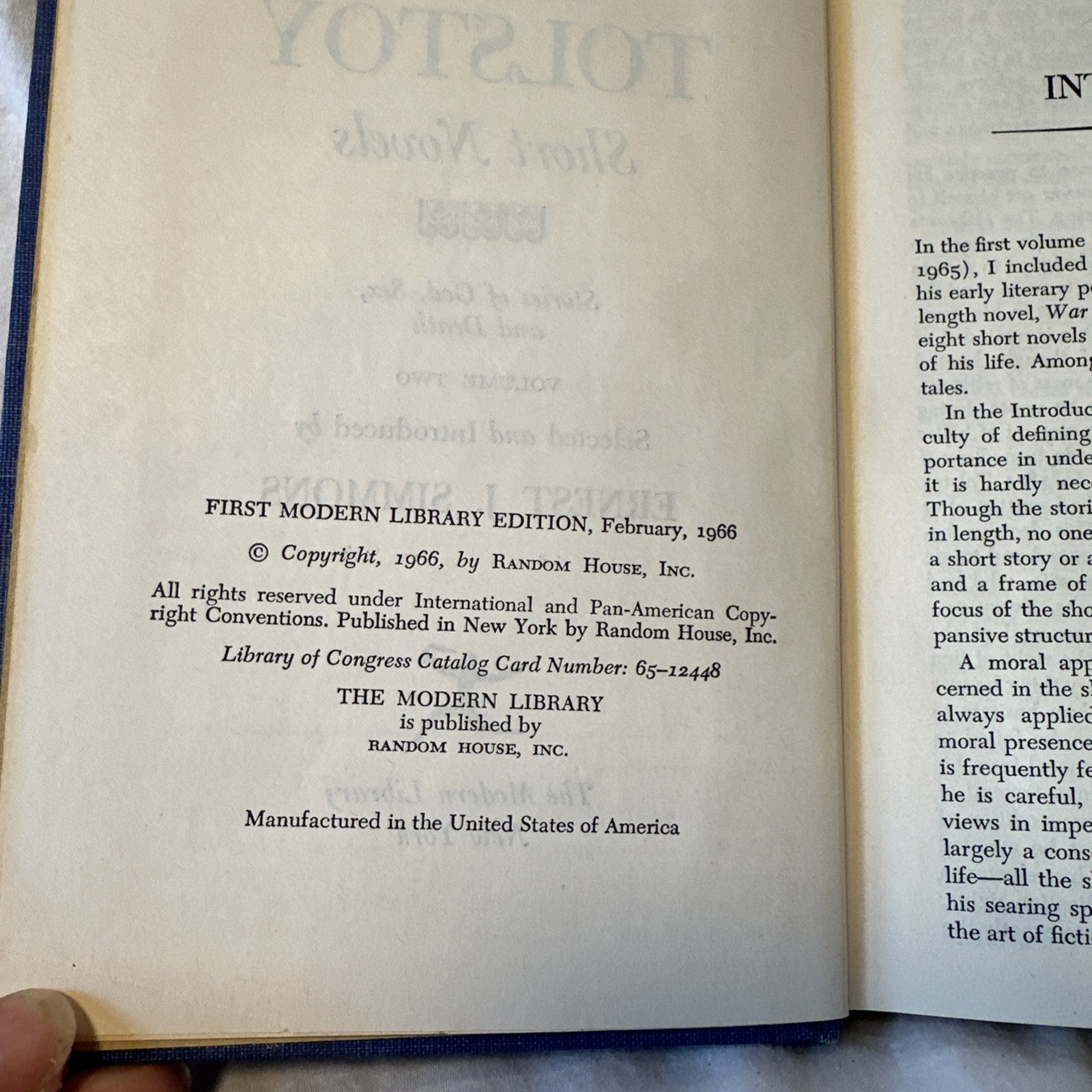 Vintage FIRST MODERN LIBRARY EDITION Leo Tolstoy SHORT NOVELS Volume 2 1966