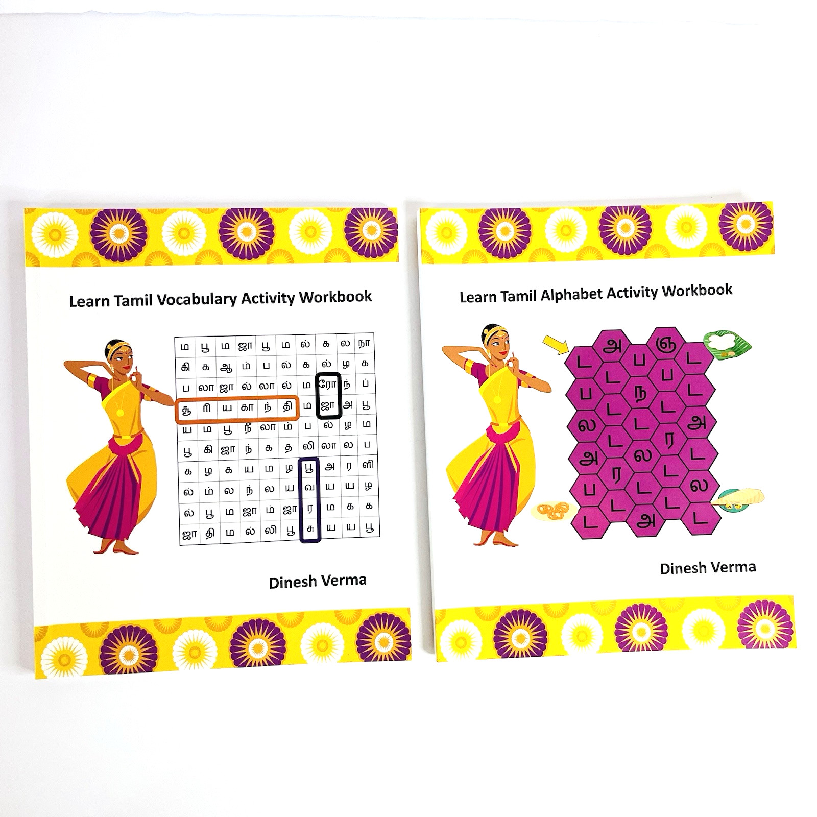 Learn Tamil Alphabet &Vocabulary Lot of 2 Books Softcover by Dinesh Verma