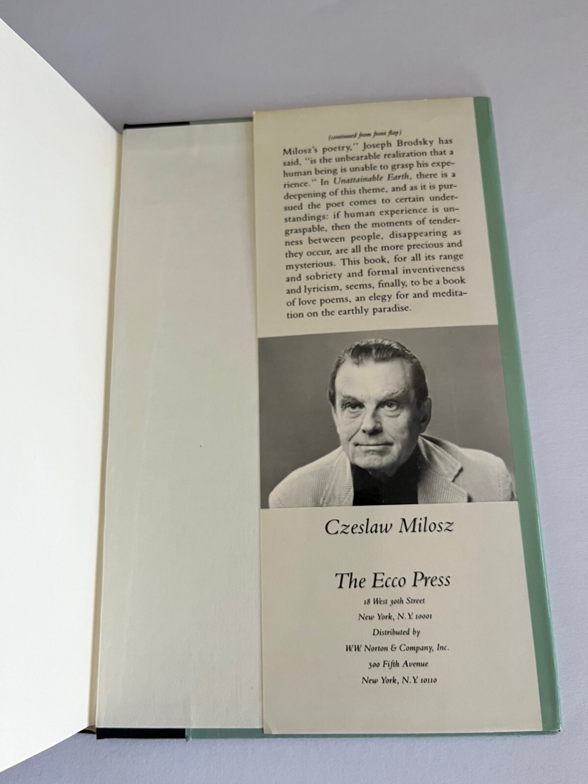 Czeslaw MILOSZ ~ SIGNED ~ Unattainable Earth, 1st Edition hardcover Robert Hass