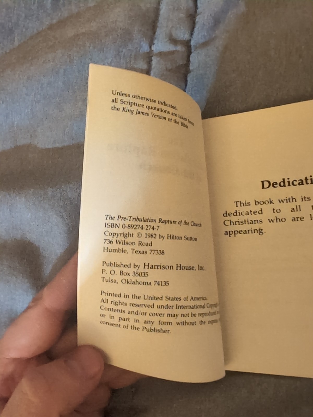 RARE- Pamphlet- The Pre-Tribulation Rapture Of The Church Dr Hilton Sutton 1982