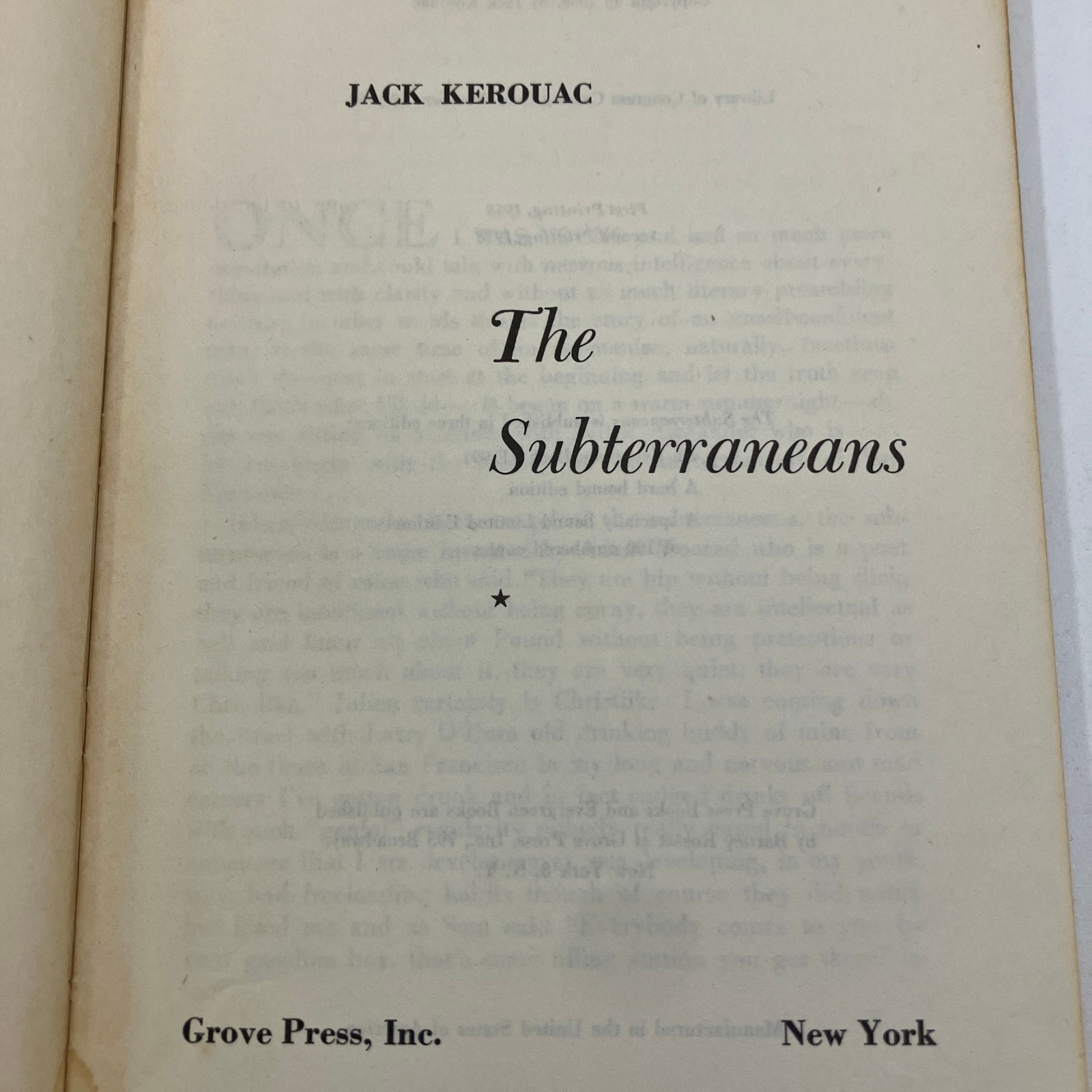 The Subterraneans Jack Kerouac Grove Evergreen Edition 1958 VTG PB 2nd Printing