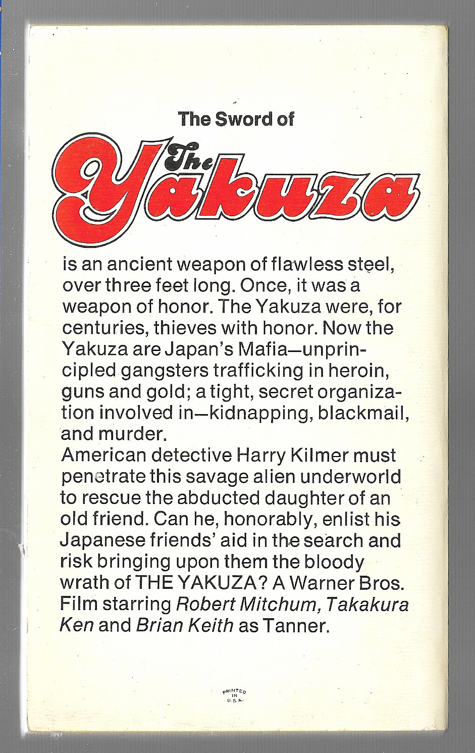 THE YAKUZA by L. Shrader, 1975 Cult Action Movie Tie-In PB, Robert Mitchum Japan
