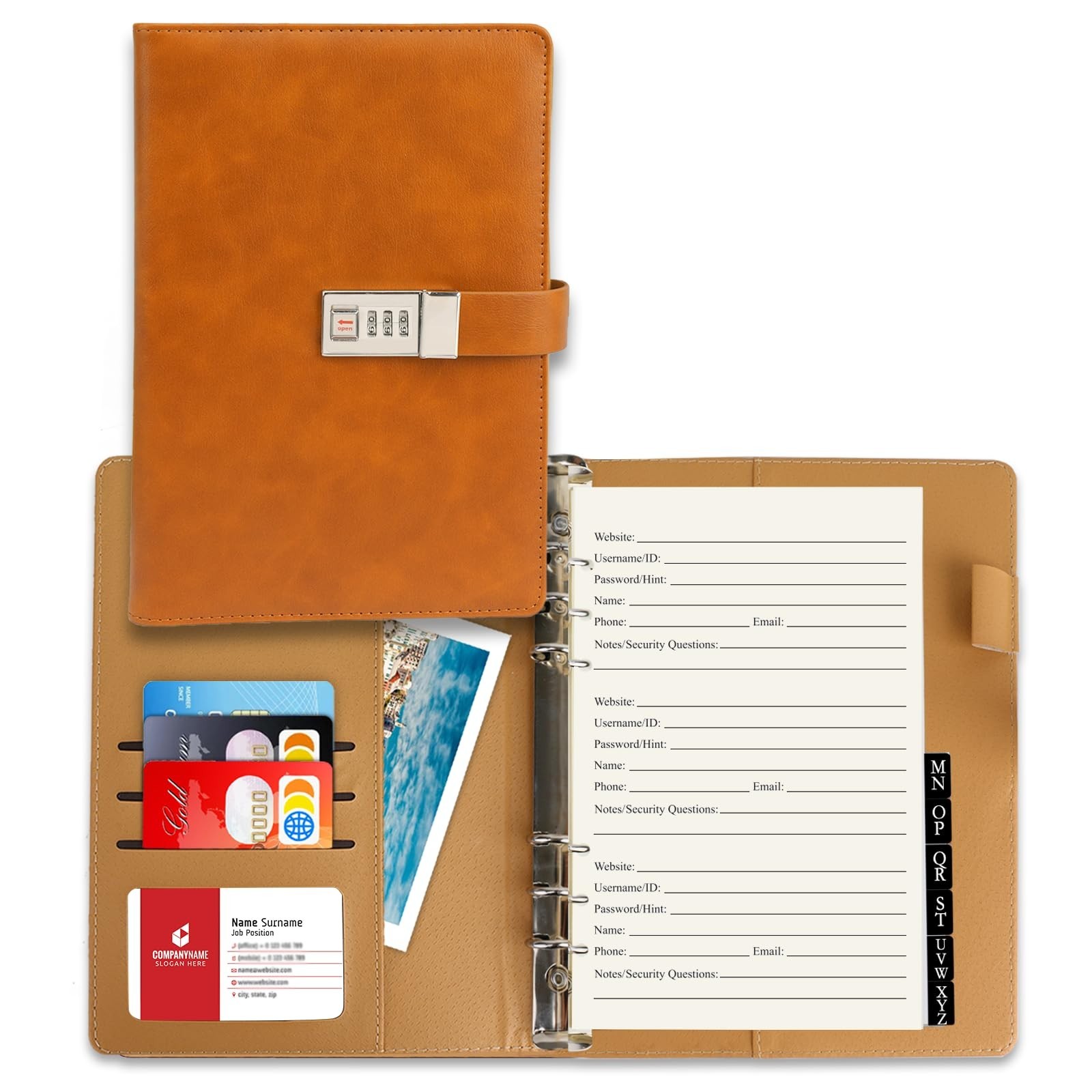 Password Organizer Book with Lock & Alphabetical Tabs, 302 Pages, Refillable A5