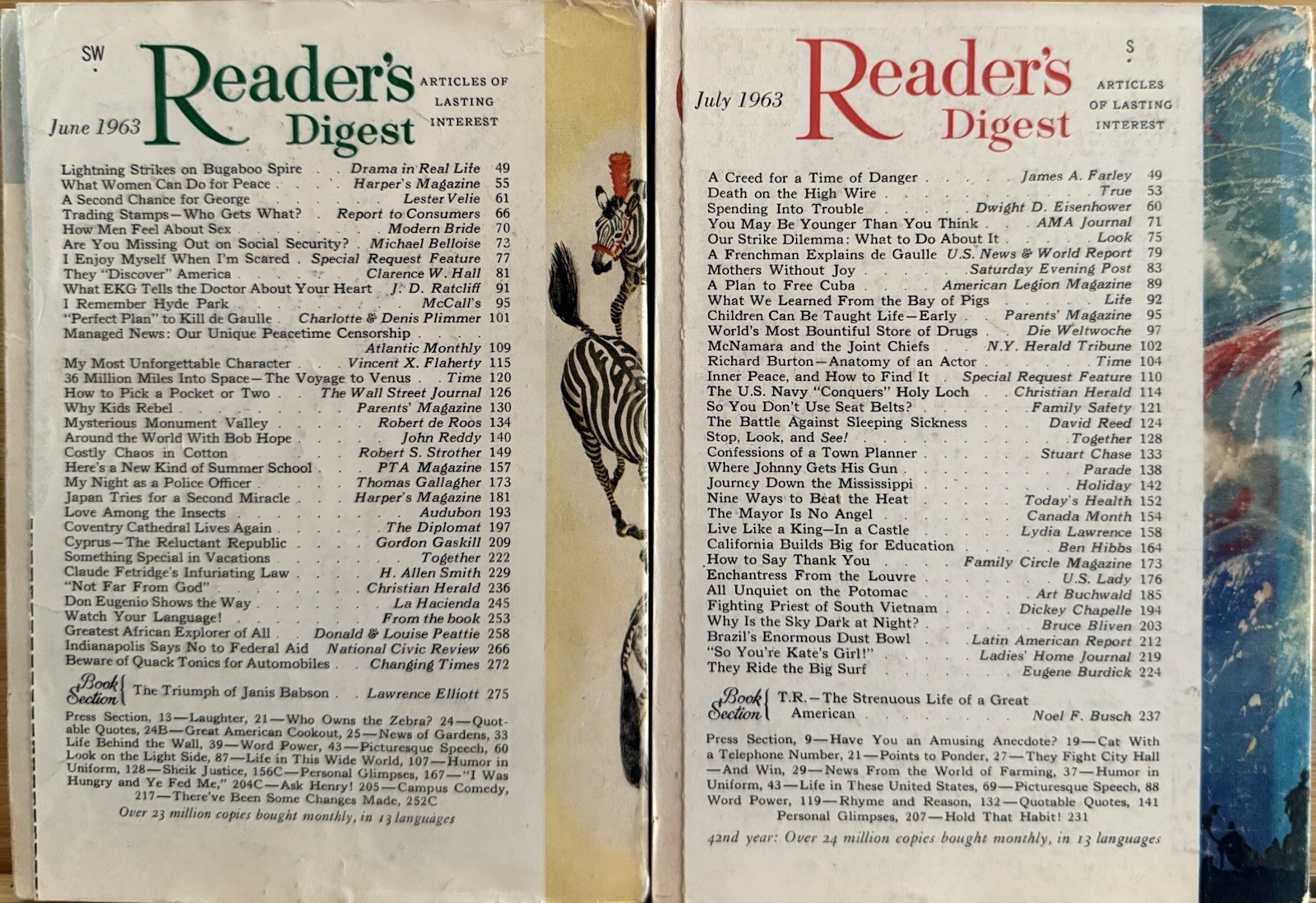 1963 June July (2) READER’S DIGEST MAGAZINE Vintage Ageless Fun Short Stories
