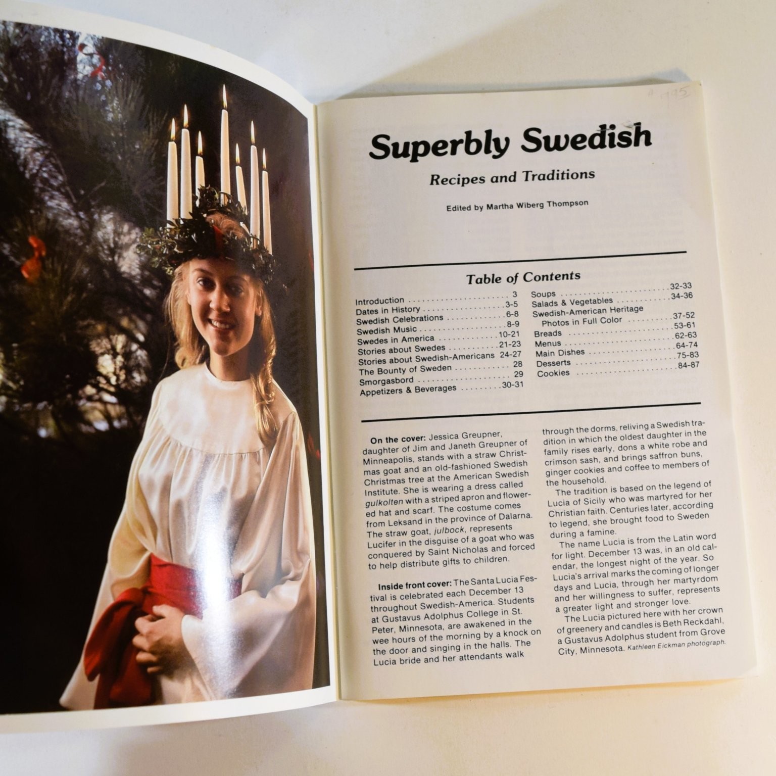 Superbly Swedish Recipes & Traditions Martha Wiberg Thompson Cookbook 88 pages