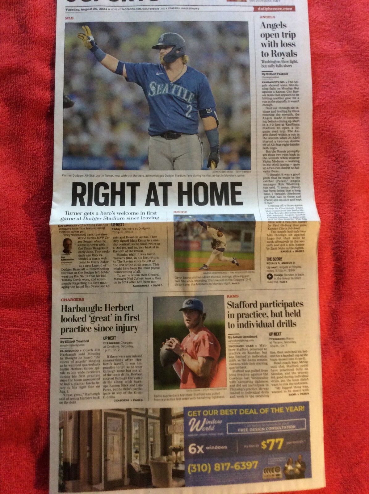 DAILY BREEZE SPORTS SECTION AUGUST 19 2024 DODGERS MARINERS JUSTIN TURNER