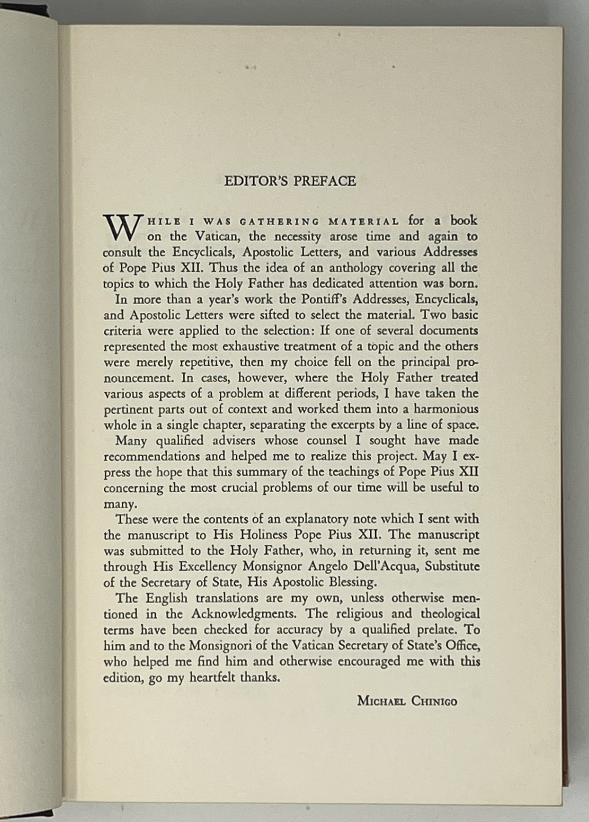 VTG The Pope Speaks: The Teachings of Pope Pius XII – 1957 HC/DJ Pantheon Books