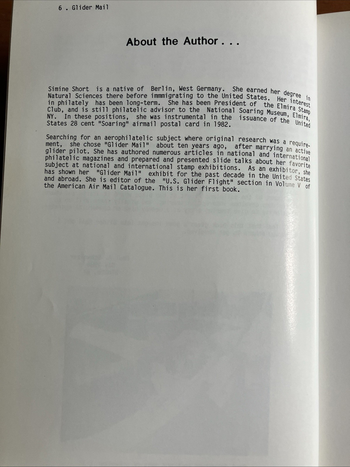 Glider Mail An Aerophilatelic (stamps) Handbook By Simine Short 1987 hardcover