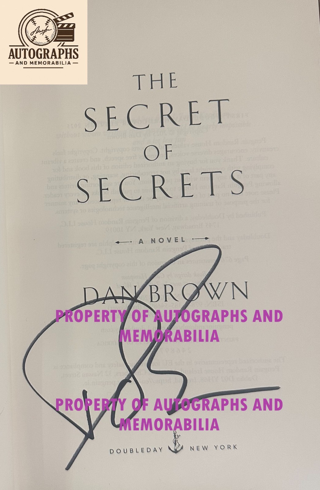 Dan Brown Signed Hardcover Book – Authentic Autograph, Rare Thriller Collectible