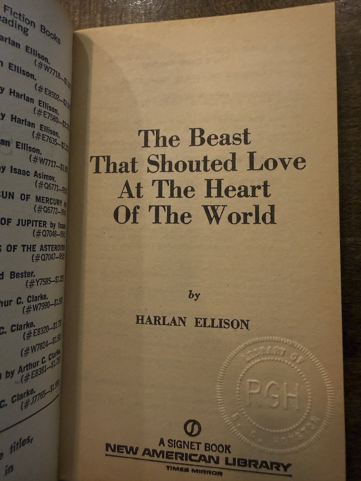 Harlan Ellison Beast That Shouted Love at the Heart of the World PB 1974 Signet