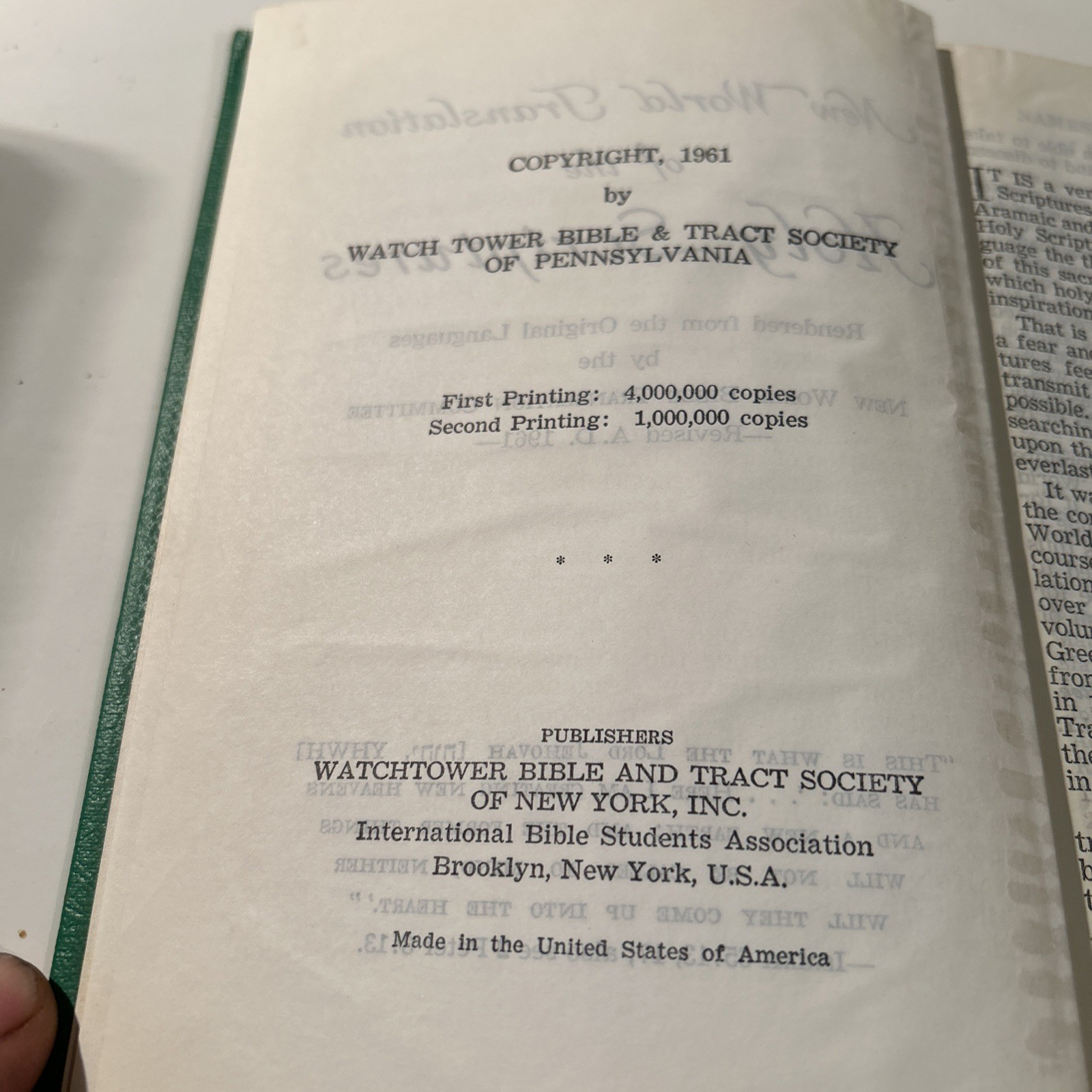 New World Translation of the Holy Scriptures 1961 Watchtower Bible Tract Society