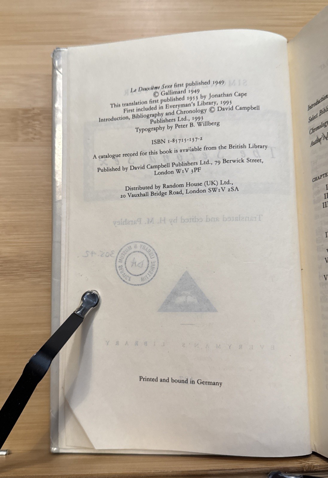 The Second Sex – Simone De Beauvoir (Hardcover) Everyman’s Library, ROUGH