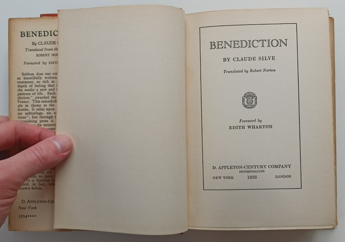 Benediction (1st edition) by Claude Silve (D. Appleton-Century, 1936) HCDJ