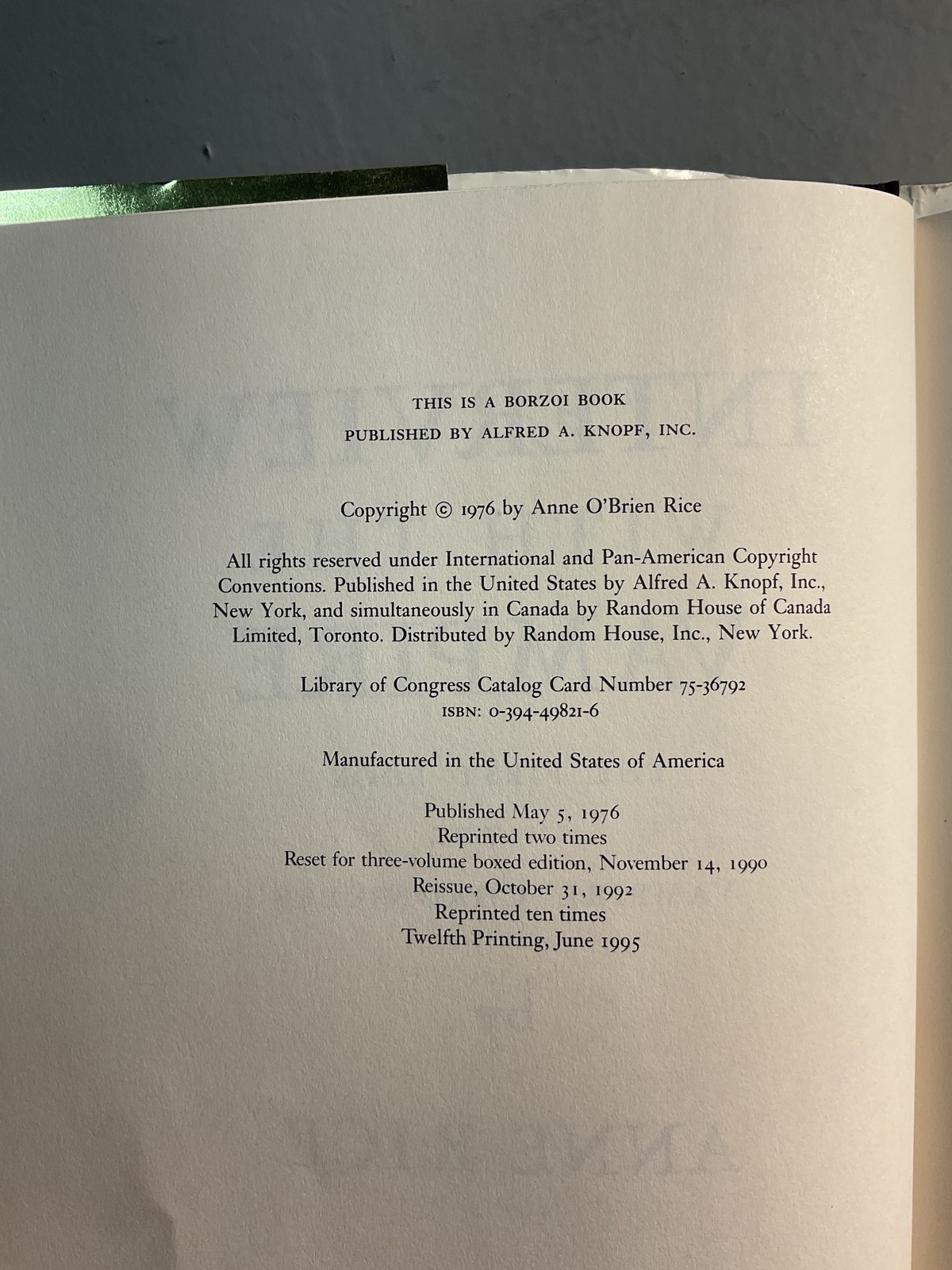 Interview With The Vampire Anne Rice 1995 Twelfth Printing Hardcover Inscribed