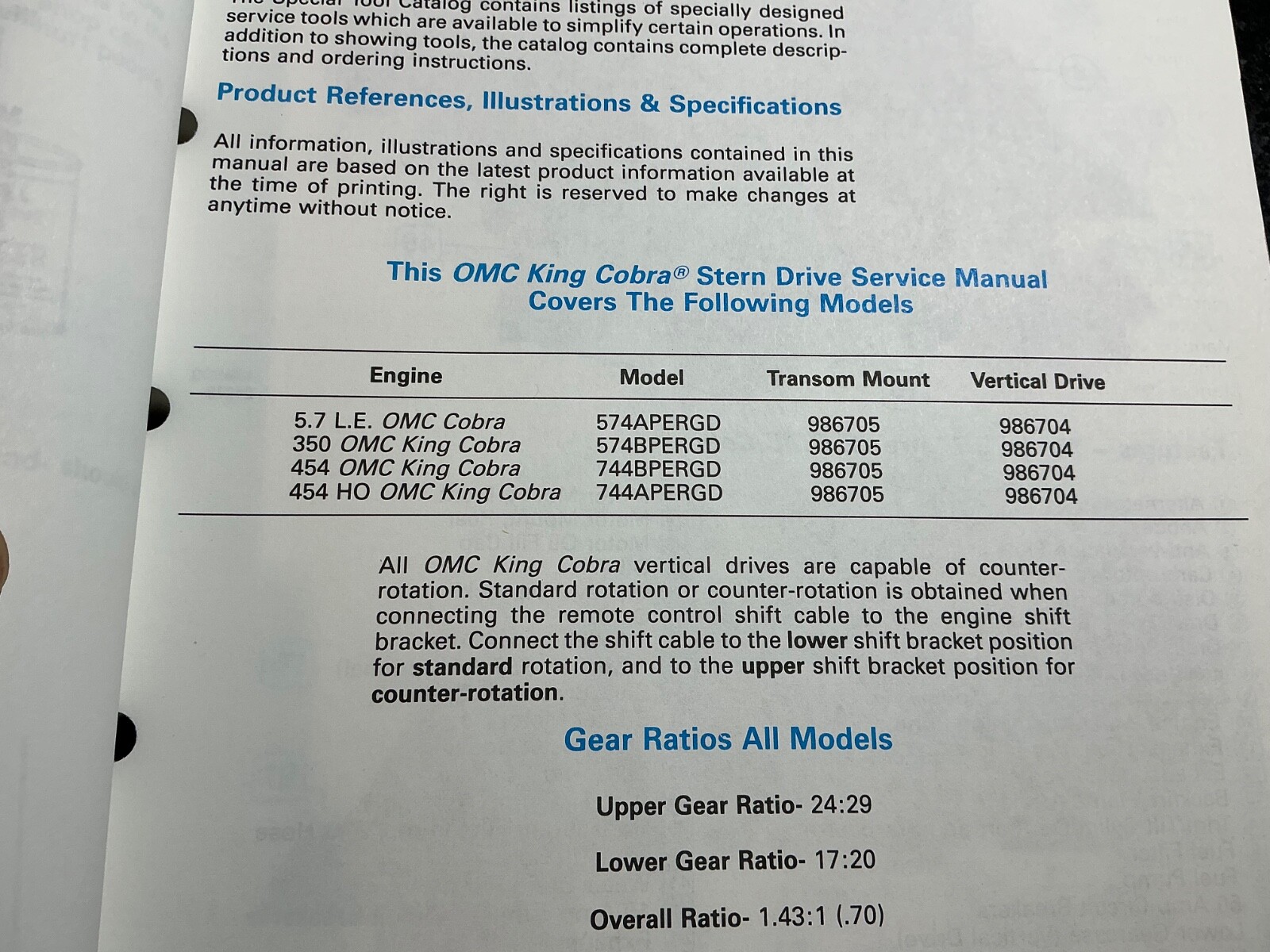 1991 OMC King Cobra Stern Drives RGD Service Manual GM V8 5.7L 350 7.4L 454 C.I.