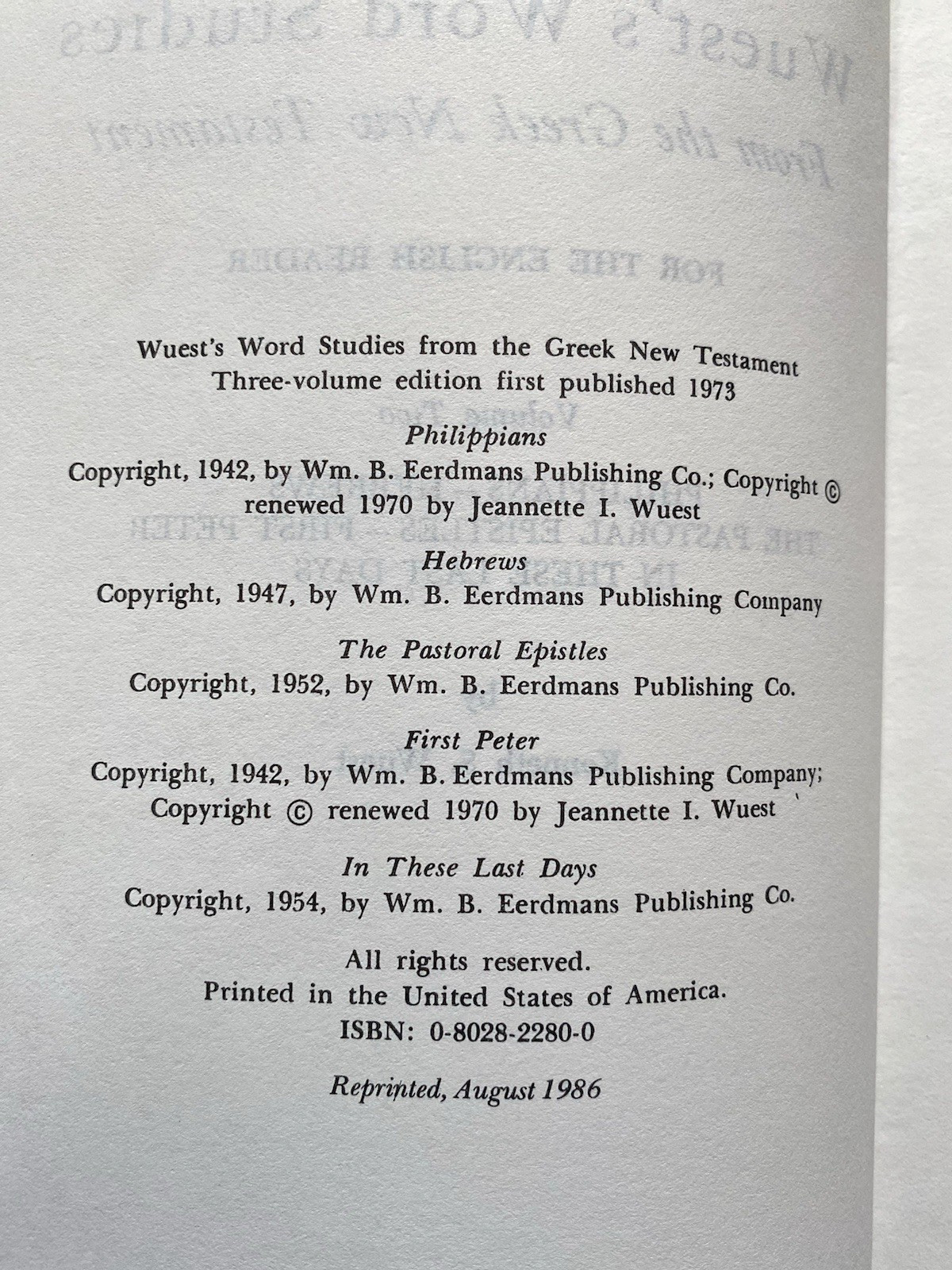 Word Studies in the Greek New Testament Volume 2 ONLY Kenneth S. Wuest 1989