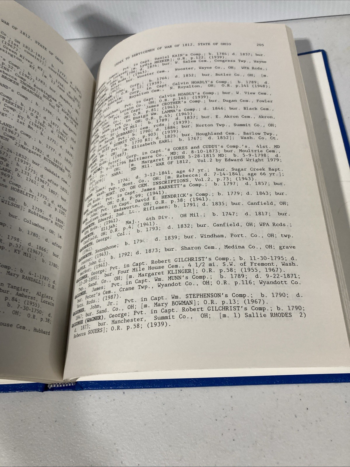 Index to the Grave Records of Servicemen of the War of 1812 State of Ohio HC